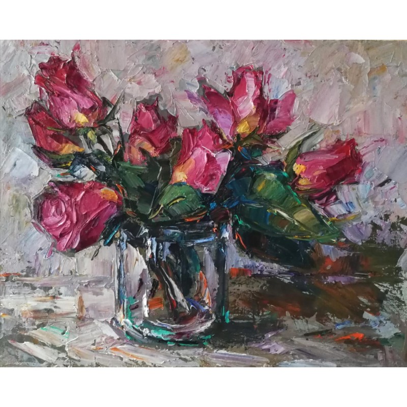 “CARMINE ROSE BUDS” Rosas(flores rosas) 41 x 33 cm / 16,142 x 12,992 inches